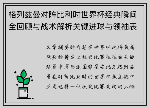 格列兹曼对阵比利时世界杯经典瞬间全回顾与战术解析关键进球与领袖表现